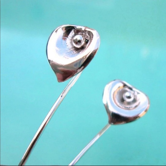 New 925 Silver Long Tail Flower Stud Earrings - Picture 2 of 4